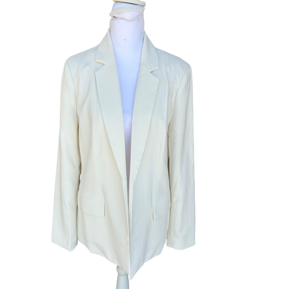 Skies Are Blue‎ Womens Cream Open Front Blazer Notched Lapel Small